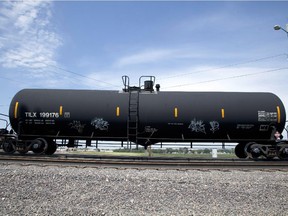 A rail tanker passes through Council Bluffs, Iowa.