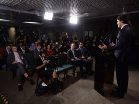Liberal Leader Justin Trudeau speaks at a news conference on Parliament Hill in Ottawa Wednesday, Nov. 5, 2014.