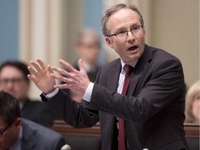 Quebec Treasury board president Martin Coiteux during question period, Tuesday, Nov. 25, 2014 at the legislature in Quebec City.