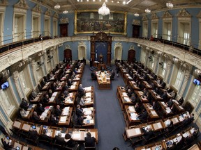Members of the National Assembly at the legislature in Quebec City.