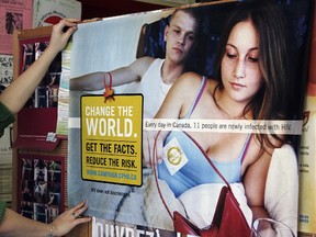 A sexual-education poster hangs at Head and Hands in N.D.G.