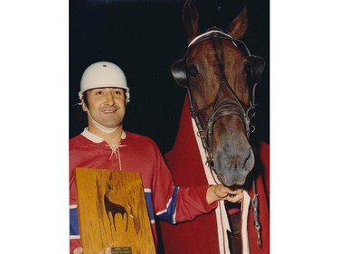 Montreal Canadiens great Guy Lapointe entertaining another love, harness racing. Here at Richlieu Park Raceway in the mid-1970s.
