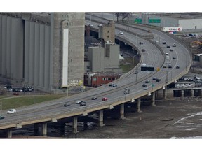 An aerial view of the elevated Bonaventure Expressway