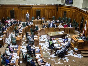 Montreal Gazette photographer Dario Ayala's image of the paper strewn floor of Montreal city hall in the wake of the Aug. 18 protest took home the Antoine Desilets award in the news category at the Federation professionnelle des journaliste annual convention Saturday, November 15, 2014.
