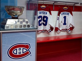 A replica of a dressing room is on display at the Montreal Canadiens Hall of Fame located at the Bell Centre in Montreal on Thursday June 5, 2014.