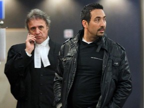 Lawyer Loris Cavaliere (left) with Danny De Gregorio, who was in court for a preliminary hearing on a weapons charge in 2012.