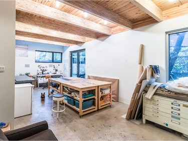 Another view of the art studio space at the pied à terre home of artist Luce Meunier in the borough of Plateau-Mont-Royal.