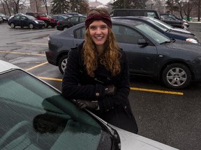 First-year student Sophie Hallot in the John Abbott College parking lot in Ste-Anne-de-Bellevue, on Monday, November 17, 2014, lives in St-Lazare and needs a car to get to school.