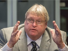 Quebec health minister Gaétan Barrette speaks to Montreal Gazette journalists about Bill 10.