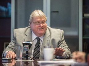 Quebec health minister Gaétan Barrette speaks to Montreal Gazette journalists at the Montreal Gazette offices in Montreal on Monday, November 17, 2014.