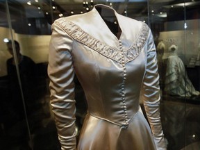 A dress worn by Marthe Gendron for her wedding to Louis-Philippe de Grandpré at the McCord Museum's Love in Fine Fashion exhibition.