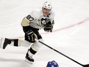 Pittsburgh Penguins Sidney Crosby races up-ice during National Hockey League game against the Canadiens in Montreal Tuesday November 18, 2014.