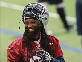 Defensive-back Jerald Brown has a laugh during Alouettes practice  on Nov. 19, 2014 at the Bell Sports Complex in Brossard as they prepare for CFL East Division final against the Hamilton Tiger-Cats.