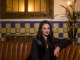 Actress Lucie Laurier wears a Denis Gagnon velvet blazer, $650, at the Dominion Square Tavern in Montreal.