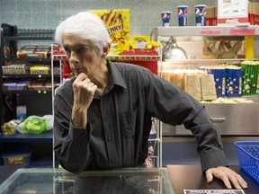 "I like it here. So I save money by spending all my hours here. My friends want me to go out with them, but I say that here is better than there," says Bernie Gurberg, owner of Dollar Cinema in Decarie Square in Montreal.