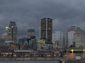 The skyline in Montreal at dusk in late November.