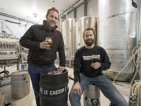 MONTREAL, QUE.: NOVEMBER  7, 2014 --  Co owners  Murray Elliott left, and Daniel Addey-Jibb right, of Le Castor Microbrewery  Friday, November 7, 2014. Le Castor Microbrewery was established in Rigaud three years ago and hasn't stopped growing since, the beer is now distributing all across Quebec. (Peter McCabe / MONTREAL GAZETTE)