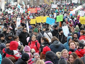 Daycare workers and parents of children in daycare pack the Place des Festivals in Montreal on Sunday November 9, 2014 to protest against the Quebec government's plan to cut funding to daycares.