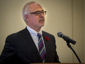 Quebec Finance Minister Carlos Leitao addressing the West Island Chamber of Commerce at the Montreal Airport Marriott on Friday, October 31, 2014.