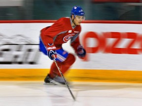 Rene Bourque skates by himself  before a practice at the Canadiens' practice facility in Brossard on March 12, 2013.