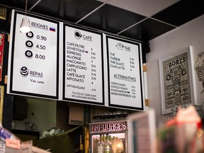 The menu at Chez Boris café on Park avenue.