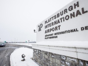 The sign in English and French at the Plattsburgh International Airport in Plattsburgh, New York on Thursday, February 21, 2013.