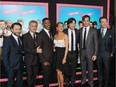 Actors Charlie Day, Christoph Waltz, Jamie Foxx, Jennifer Aniston, Jason Bateman, Chris Pine and Jason Sudeikis attend the Los Angeles premiere of New Line Cinema's "Horrible Bosses 2" at TCL Chinese Theatre on November 20, 2014 in Hollywood, California.