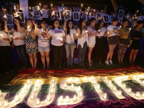 Demonstrators at the University of the Philippines campus denounce the slaying of trans woman Jennifer Laude, on Friday, Oct. 24, 2014.