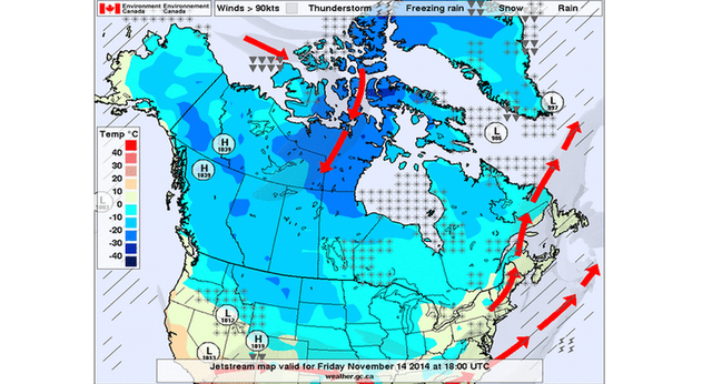 Environment Canada image shows the jetstream on Nov. 14, 2014.