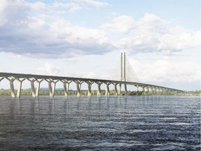 The design for the proposed new Champlain Bridge is shown in an artist's rendering. Whatever the final look of the bridge, the chances are dwindling that it will be named after Canadiens hockey legend Maurice Richard.