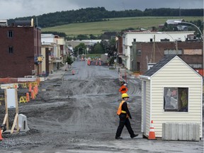 The main street of Lac-Megantic remains closed July 4, 2014. as residents prepared for the first year anniversary of the train derailment and explosion that killed 47 people and destroyed part of the downtown core.