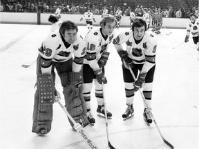 Three Canadiens legends pose before a 1970s NHL All-Star Game. From left, Ken Dryden, Guy Lafleur and Guy Lapointe.