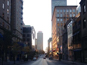 A view of downtown Montreal at dawn on Nov. 2, 2014.
