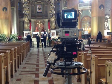 The inside of Mary, Queen of the World Cathedral ahead of Jean Béliveau's funeral.