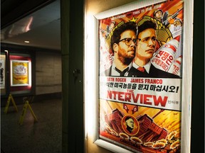 FILE  DECEMBER 28, 2014: Sony Pictures released sales figures on December 28, 2014 that show The Interview has earned more than 15 million dollars (USD) from online purchases and rental, making it Sony Pictures top online movie ever released. At this time figures do not include purchases and rentals from Apples iTunes. The Interview was pulled from theatrical release after threats of violence following a cyber-attack on Sony Pictures. The film was made available for rental or purchase via YouTube, Google Play and other on demand services on December 24th and the film went into limited theatrical release on December 25th. To date, The Interview has earned 2.8 million dollars (USD) from its theatrical release. ATLANTA, GA - DECEMBER 25:  General view of "The Interview" poster during Sony Pictures' release of "The Interview" at the Plaza Theatre on, Christmas Day, December 25, 2014 in Atlanta, Georgia. Sony hackers have been releasing stolen information and threatened attacks on theaters that screened the film.