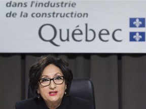 Justice France Charbonneau delivers her remarks as she sits on the closing day in Montreal Friday, November 14, 2014 of the Charbonneau Commission, a Quebec inquiry looking into allegations of corruption in the province's construction industry.