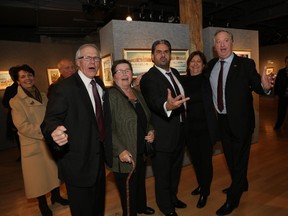 Dorval Mayor Edgar Rouleau, left, and his wife, Monique, tenor Marc Hervieux, and Maria Mazzuca and her husband, Lachine Mayor Claude Dauphin, sing out at L'Entrepôt for the Lachine Hospital Foundation.