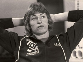 A 16-year-old Wayne Gretzky relaxes during break in the 1978 World Junior Hockey Championship in Montreal.