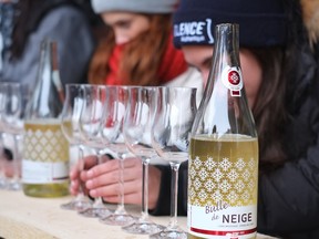 Tasting Quebec products. Classe Neige in session at La Face Cachée de la Pomme.