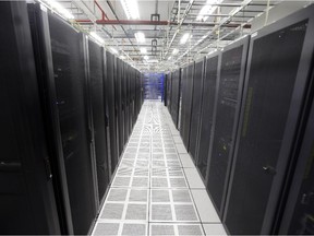 Rows of servers at a data centre.