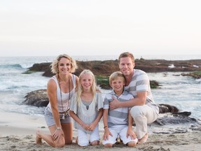 Former Canadiens captain Saku Koivu and his family, photographed at Laguna Beach, Calif., in November 2014. From left: Koivu's wife, Hanna; daughter Ilona, age 10; son Aatos, age 8.