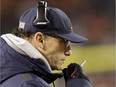 Bears head coach Marc Trestman talks on his headset during the second half of NFL game against the Dallas Cowboys on Dec. 4, 2014, in Chicago.