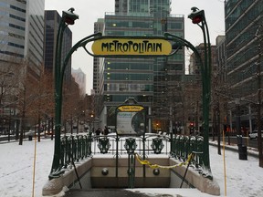 A view of the Square Victoria métro entrance in Old Montreal.