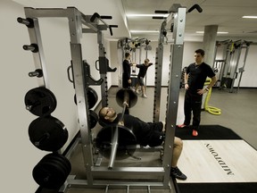 A weight-training room at Midtown Le Sporting Club Sanctuaire gym, where the MyZone fitness system is available to members.