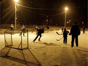 Kids play pickup hockey in Notre-Dame-de-Grâce Park in Montreal in 2005.