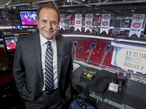 RDS hockey play-by-play announcer Pierre Houde in the broadcast booth at the Bell Centre in Montreal Tuesday Dec. 9, 2014.