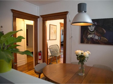 Looking onto the dining room from the kitchen.