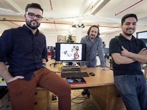 Minority Media's Ruben Farrus (from left), Vander Caballero and Rommel Romero at their Mile End studio.