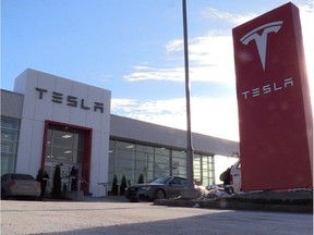 A view of a the new Tesla Motors dealership in Montreal Friday, December 5, 2014. Tesla is opening its Montreal retail location, which will be the largest in North America for the company, at close to 50,000 square feet. The company, from the United States, designs and manufactures premium electric vehicles.