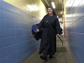 Sister Chantal Desmarais, 50 years old,  plays hockey once a week, on Sundays, in a Boucherviile arena, on the South Shore of Montreal. The sister of the congrégation Soeur de la Charité Sainte-Marie has been in Les Pionnières team, a non-competitive women's league for the past 20 years. Her  teammates call her "Sister". She also teaches karate five days a week.